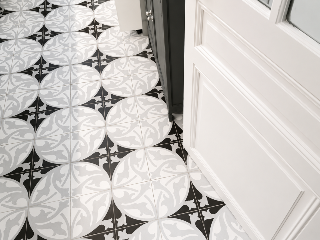 motif floral noir blanc carreau ciment cognac 16 cimenterie de la tour