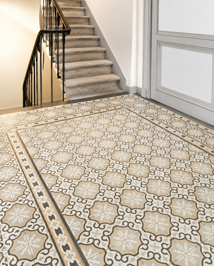 hall carreaux ciment ancien colores caen 14 cimenterie de la tour