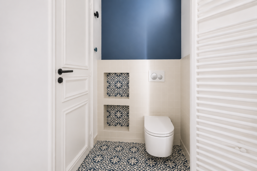carreaux ciment toilette bleu